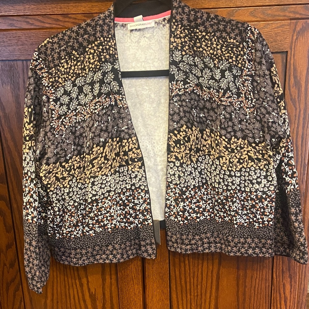 Isaac Mizrahi Women's Floral Sweater Shrug - Black, Brown, Cream